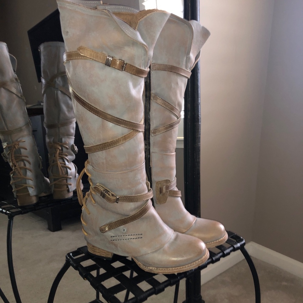 Freebird Knee-High Gravel Strap Leather Boots